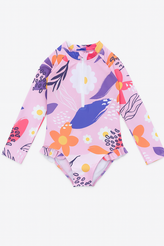 Traje baño pieza largo morado floral 🌺
